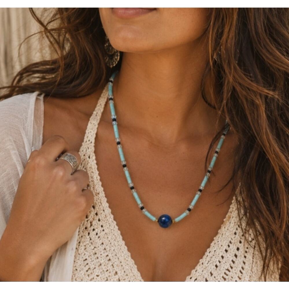 Pomina Blue Beaded Necklace New